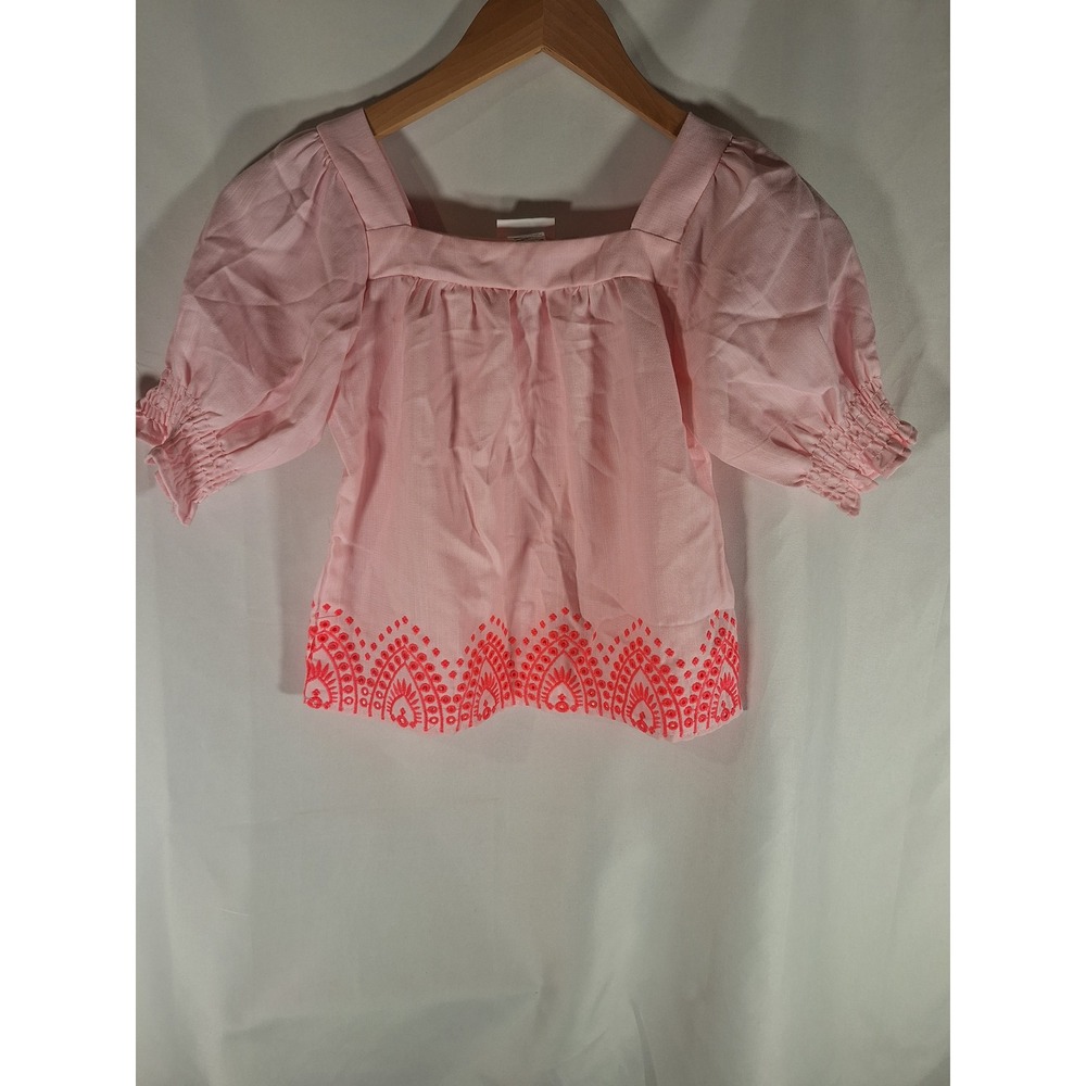 Rachel Zoe Girls Pink Puff Sleeve Embroidered Hem Blouse Top Size 7/8 Boho Chic